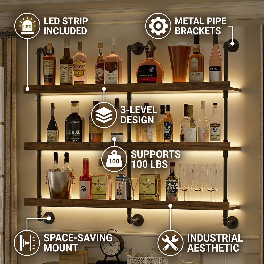 Настенная винная полка с LED-п – обзор и цена Home Bar Shelves